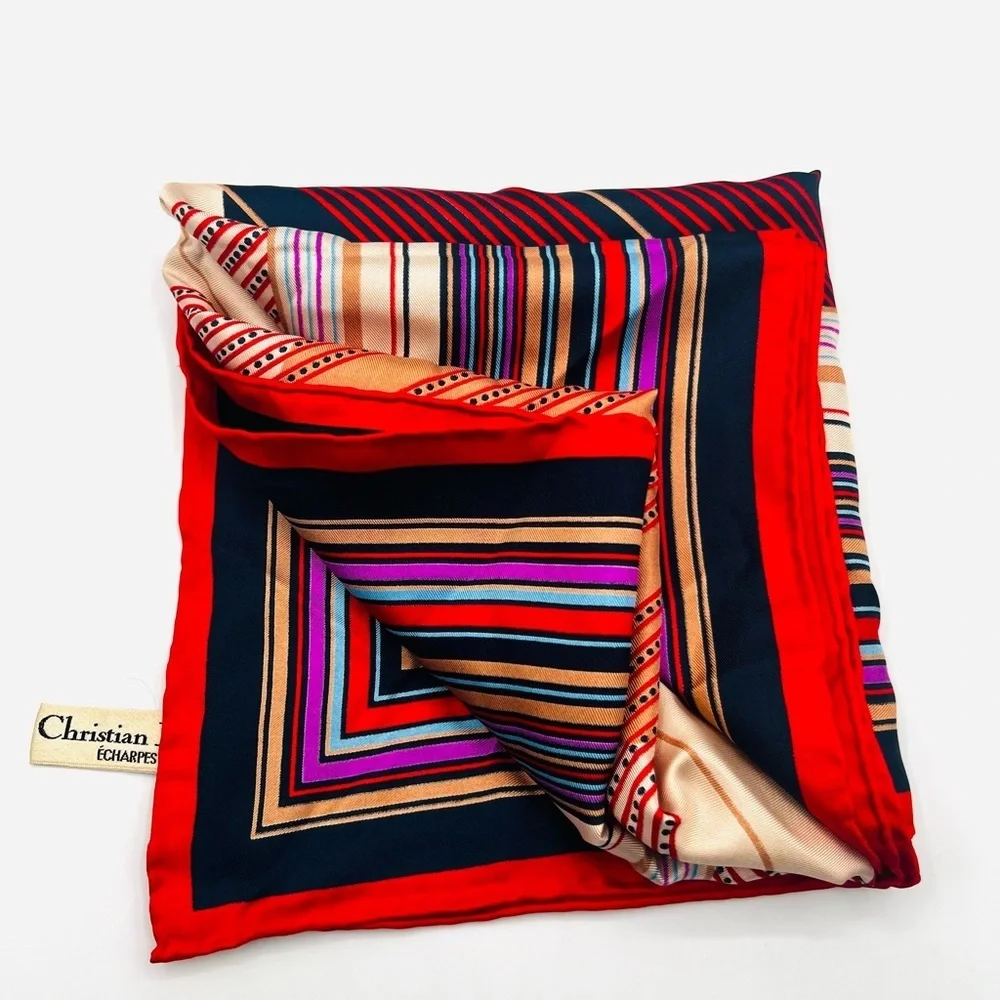 Dior Vintage Multicolor Striped Silk Scarf